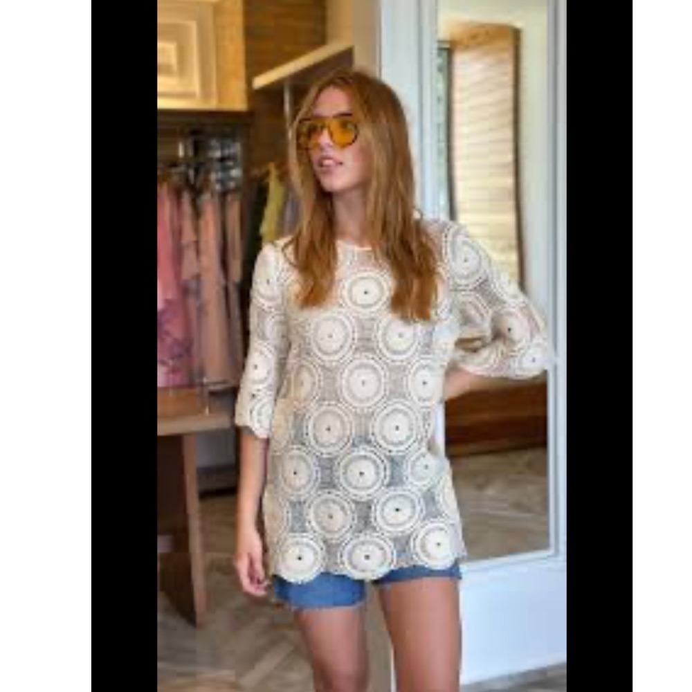 Crochet Lace Top SZ Small Cream Doily Crochet Boho Cotton Beach Festival Resort